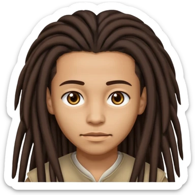 Lightskin with brown eyes and dark brown long dreads with a lining sticker
