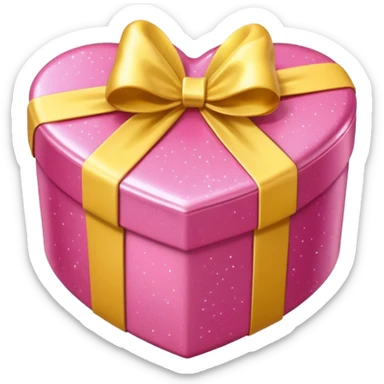 Cute kawaii sparkly shiny glossy romantic aesthetic Heart-shaped pink gift box present with yellow wrapping sticker