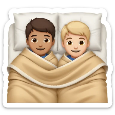 2 boys laying in bed under blanket sticker