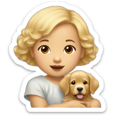Asian Baby girl and golden retriever portrait sticker
