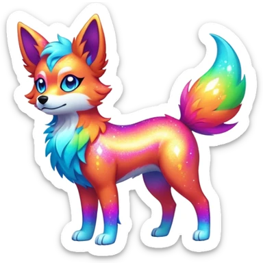 Vibrant multicolored neon-colored Falvie-Fionbri-creature-sparkle-dog-fursona, full body sticker
