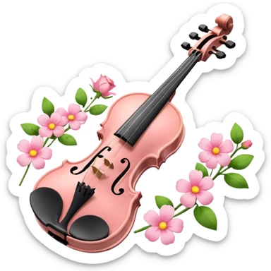 A romantic pastel violin with heart above, and some flower petals scattered around sticker