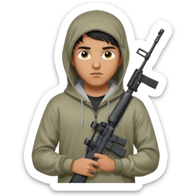 
Fais moi un jeune taliban qui ressemble qui tient une AR15 avec un hoodie a capuche, capuché, avec la cagoule nike therma fit hood sticker