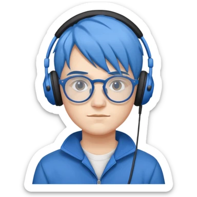 Faker with blue hair, T1 uniform, wearing glasses, white headphone











 sticker