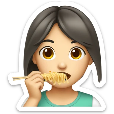 asian girl eating pasta sticker