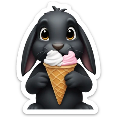 Black bunny eating a ice cream  sticker