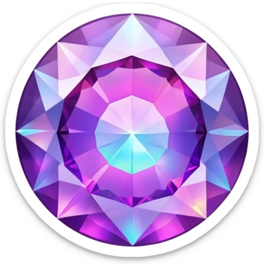 round cut purple opal with precise gemstone facets and holographic color play and fire sticker