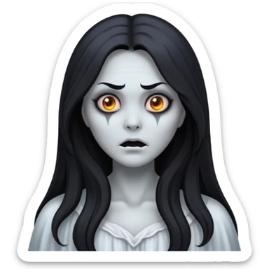 creepy ghost woman with gray skin and scary face sticker