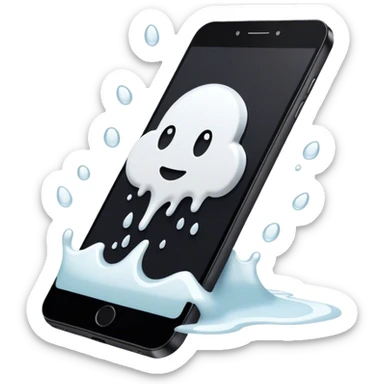 a black phone screen with some white liquid spilt on it sticker