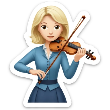 Full body of middle-aged blonde woman playing violin, standing position sticker