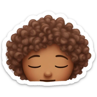 curly haired girl with skin sleeping in bed under light pink covers  sticker