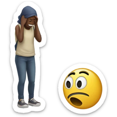 Person crying on sidewalk sticker