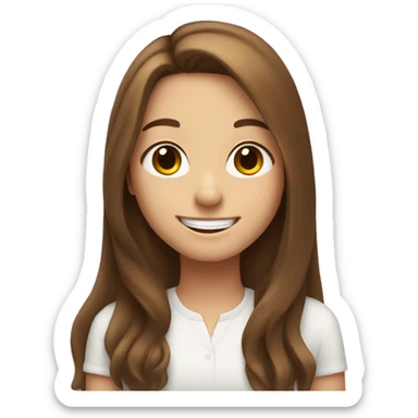 White cute girl with long brown hair smiles sticker