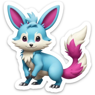 Cyan-Magenta-gradients Minccino-Zeraora-Emolga-Vernid-Sergal-fusion-hybrid-animal-creature, full body sticker