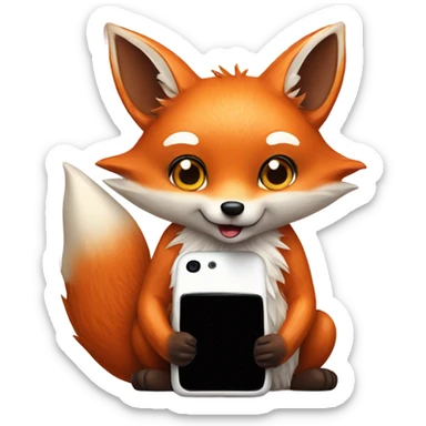 photorealistic detailled kawaii fox with smartphone sticker