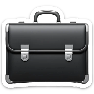 luxury briefcase emoji, matte black metal texture, clean sharp geometry, subtle reflections, minimalist futuristic 3D style, isolated on white sticker