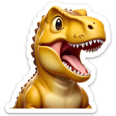 Cinematic Cute Yawning T-rex Portrait Emoji, Head tilted slightly with a dramatic, wide-open yawn, showcasing a robust, muscular form with a slightly open mouth revealing powerful jaws and sleepy, half-closed eyes, Simplified yet irresistibly adorable features, highly detailed, glowing with a soft, cozy prehistoric glow, high shine, relaxed yet expressive, stylized with a hint of whimsical ancient ease, soft glowing outline, capturing the essence of a drowsy yet affectionate T-rex that appears ready to stretch and yawn its way out of the screen! sticker