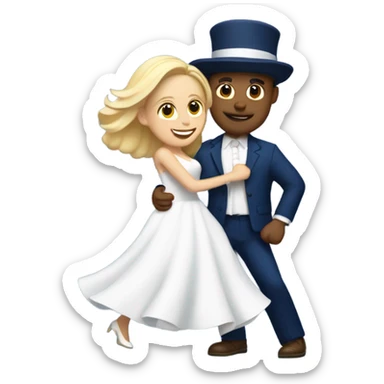 Puerto rican beard short hair with blue hat and navy blue suit first dance with blond long hair girl with white  wedding dress  sticker