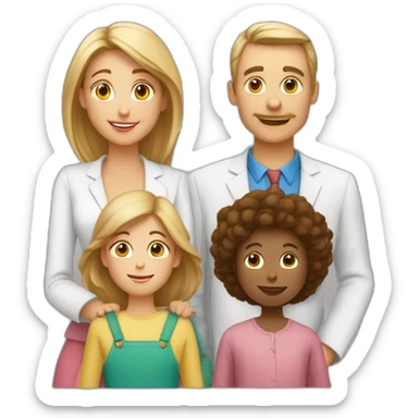 une famille blanche avec deux parents, et  1 fille, un garçon, un garçon, un garçon, un gracon sticker