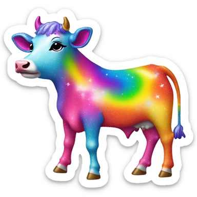 Lisa frank glitter sun star rainbow cow sticker