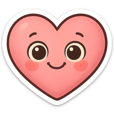 a new cute pink emoji, heart-shaped, big eyes, smiling, blushing cheeks sticker