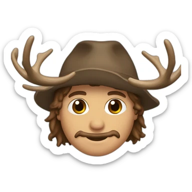 italian Man Cap brown eyes with Moose antlers sticker