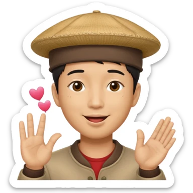 asian man in asian hat blowing a kiss sticker