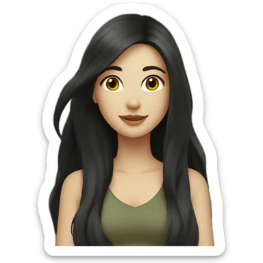 white girl with long black hair , a bindi and enjoying nature sticker