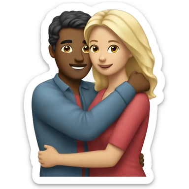 Blond man and hispanic woman hug each other sticker