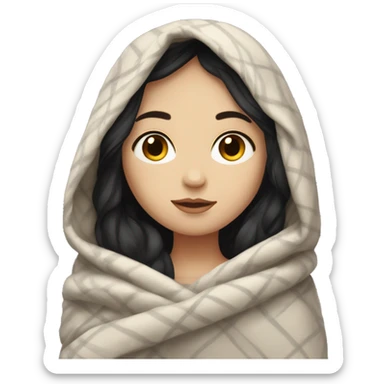 Pale  girl with dark hair cozy in a blanket sticker