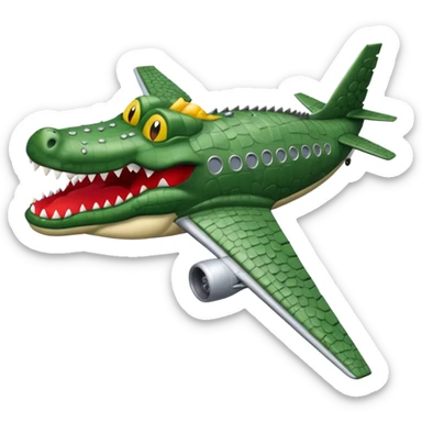 Un avions com cara de cocodrlilo i el cuerpo gris sticker