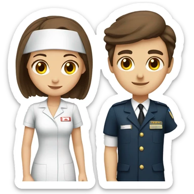 brown haired girl nurse and brunette haired boy  pilot couple  sticker
