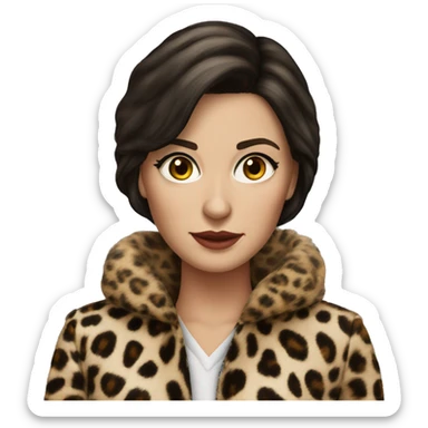 Pretty realistic brunette hair mob wife with leopard coat no smile  sticker