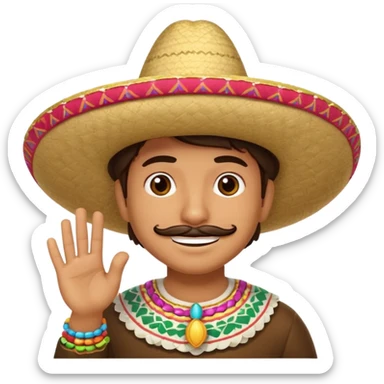 person deep in thought with a light smile on his face, wearing a traditional Mexican sombrero. The character has a neutral or slightly furrowed expression, one hand gently touching their chin in a classic thinking pose.  sticker
