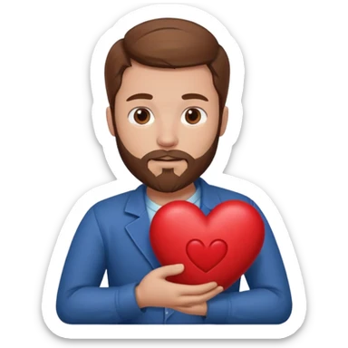 Man with brown hair & beard holding heart in his Arm sticker