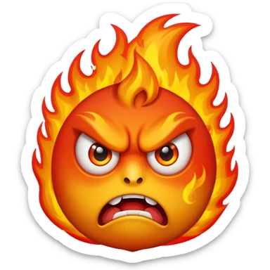 furious fire emoji, exaggerated angry eyes, wild fire sticker