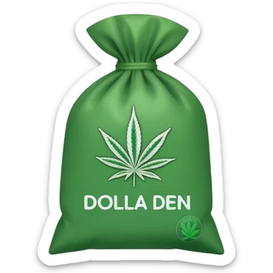 Weed pound baggie with the name Dolla Den and a logo sticker