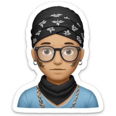character with bandana and glasses and tattoed sticker