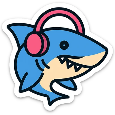 shark with headphones sticker