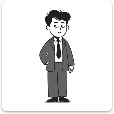 Sketch of a middle-aged man with stern expression, short hair, wearing a suit and tie sticker