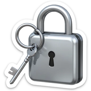 A chrome silver lock and key emoji, smooth metallic surfaces, glossy reflections, luxury swag vibe, minimal iOS emoji style, centered on clean white background sticker