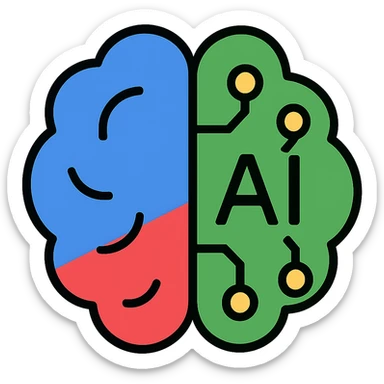 Recolor the AI brain icon using Google brand colors: blue, red, yellow, and green. Maintain the modern flat color icon style with clean lines and minimal details. Keep the background transparent. sticker