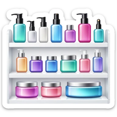 a white shelf with few beauty products and sparkles sticker