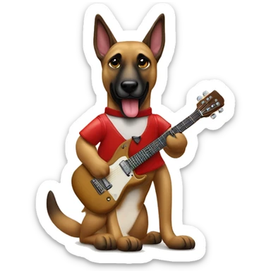 berger malinois debout qui joue de la guitar electric rock red popstar sticker