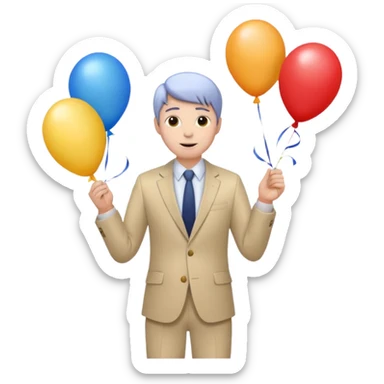 birthday  boy in biege suit + baloons sticker