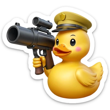 Rubber duck holding a grenade launcher sticker