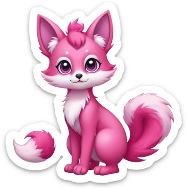 Kawaii bright pink fantasy ethereal anthro fursona Fakemon with tufted tail  sticker