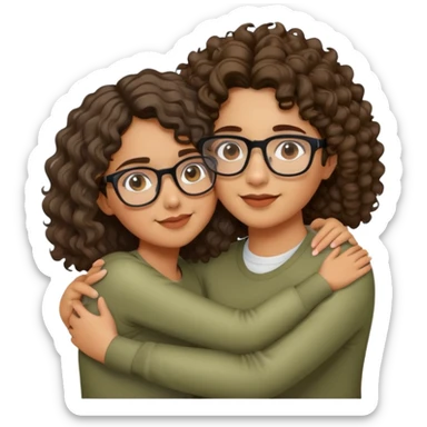 Hugging a olive skin toned girl with glasses and medium length curly hair sticker