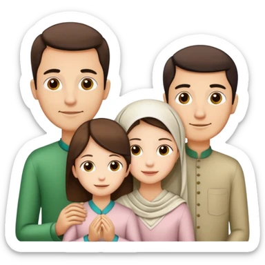 Lebaran. Keluarga terdiri dari Ayah, ibu, dua anak laki-laki dan yang paling kecil seorang anak perempuan. Tulisan : Selamat Lebaran  sticker