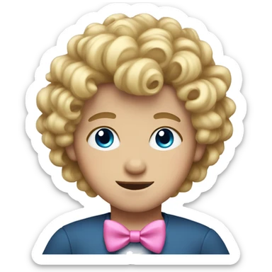 Boy with blonde curly hair and blue eyes and a pink bow in his hair sticker